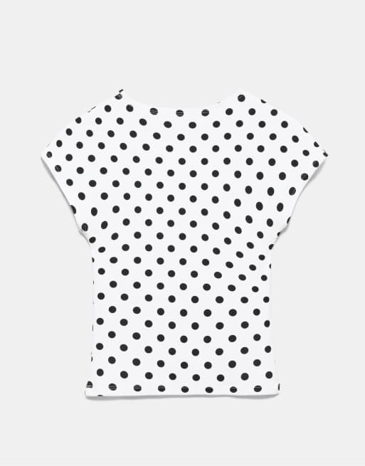 Pull&Bear - Aansluitend T-shirt met volle mouwen in wit met stippen, 7 van 7