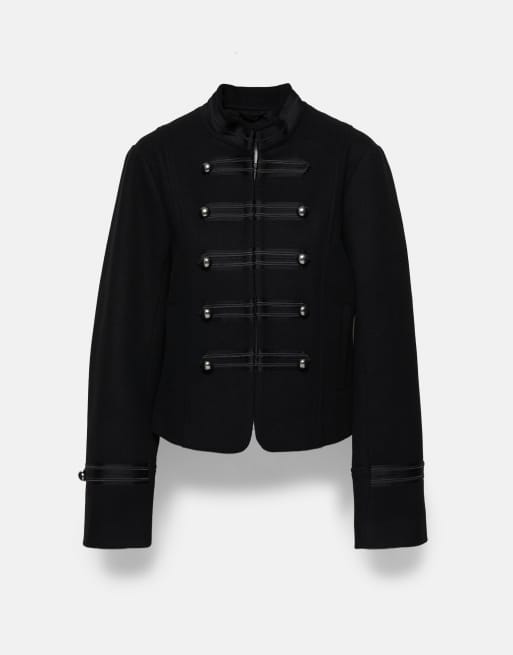 Pull&Bear aansluitende jas met haaksluiting in zwart met wol, 6 van 7