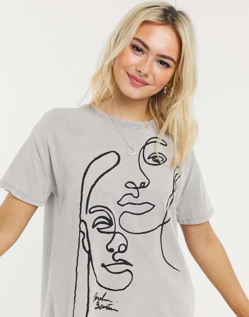 Pull Bear Abstract Face Graphic T Shirt In White Asos