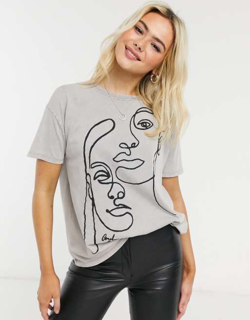 Pull Bear Abstract Face Graphic T Shirt In White Asos