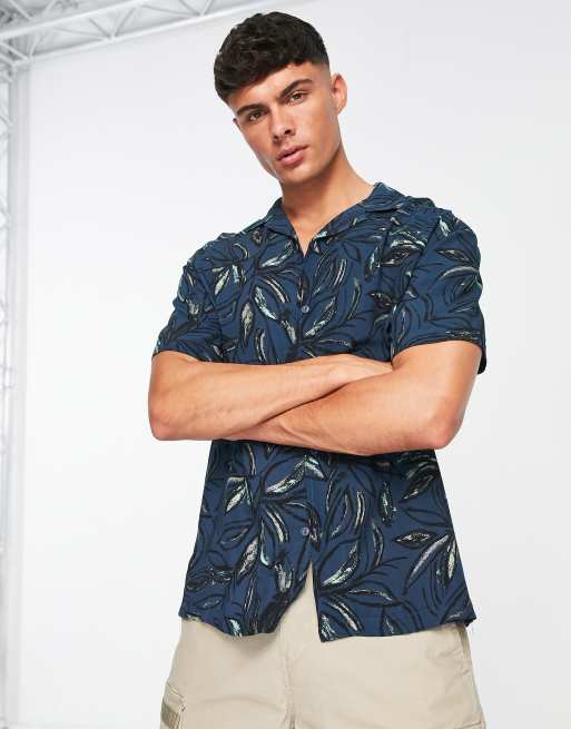 Pull&Bear abstract flower print shirt in blue | ASOS