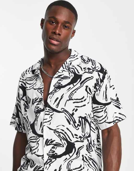 Pull&Bear abstract print shirt in white | ASOS