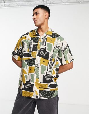 Pull&Bear abstract printed shirt in multi