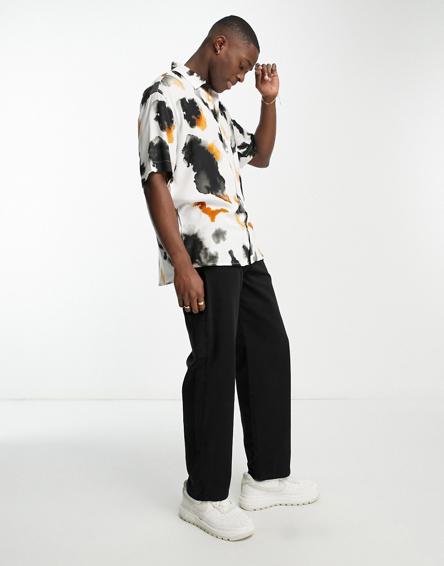 Pull & Bear abstract printed shirt in white and black
