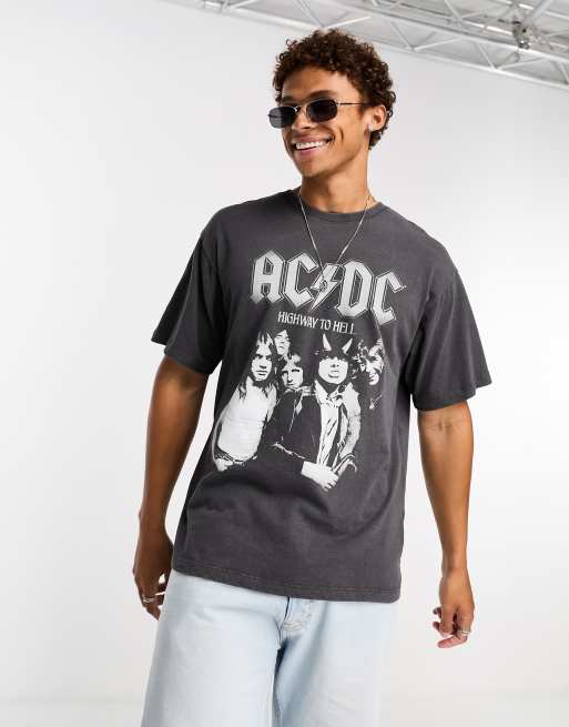Pull&Bear AC/DC t-shirt in washed black