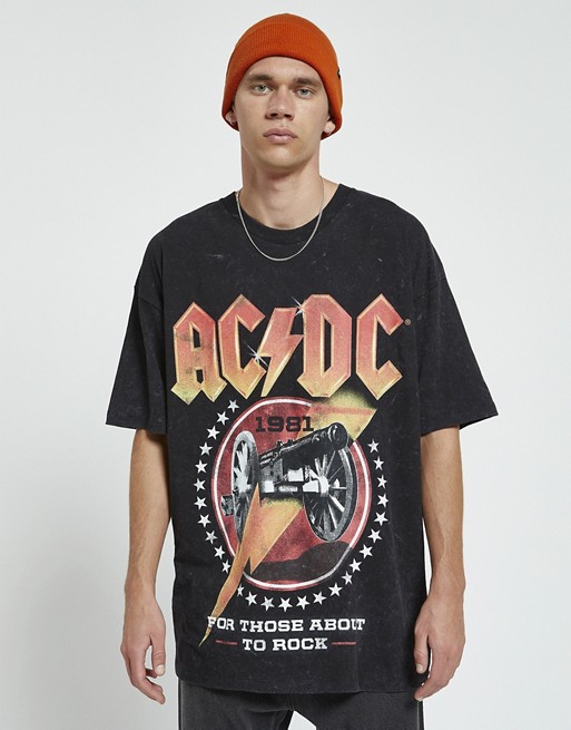 Pull&Bear ACDC printed t-shirt in black