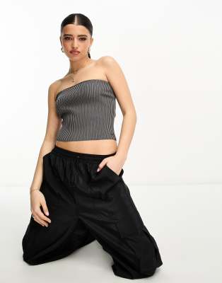 acid wash bandeau tube top in charcoal-Gray