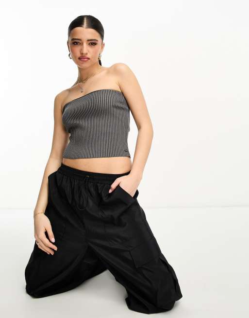 Pull&Bear acid wash bandeau tube top in charcoal