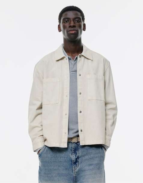 Pull&Bear Acid wash overshirt in pearl grey - view 1