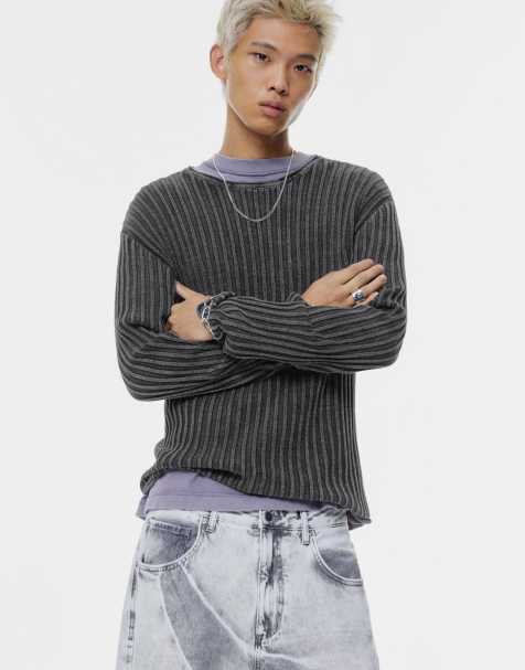 Pull&Bear Acid wash ribbed sweater in black - view 1