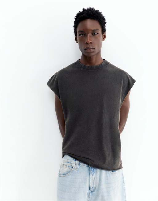 Pull&Bear Acid wash tank top in black, 2 of 4