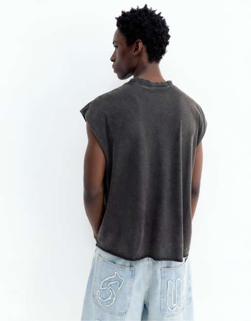Pull&Bear Acid wash tank top in black, 4 of 4