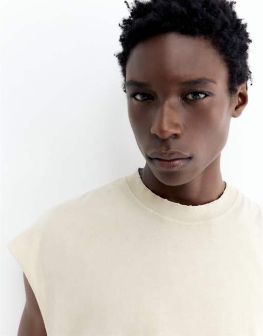 Pull&Bear Acid wash tank top in off white, 2 of 4