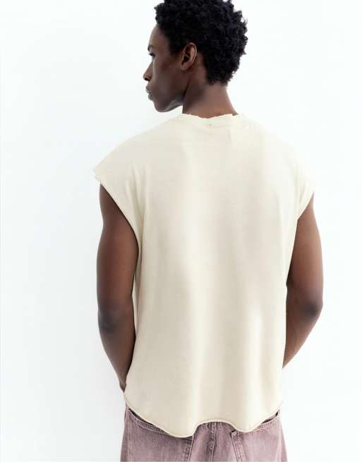 Pull&Bear Acid wash tank top in off white, 3 of 4