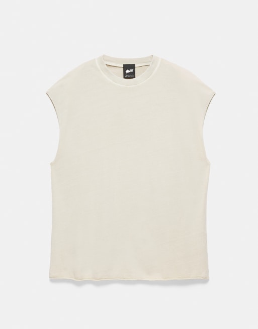 Pull&Bear Acid wash tank top in off white, 4 of 4