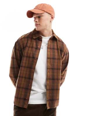 acid washed check shirt in orange