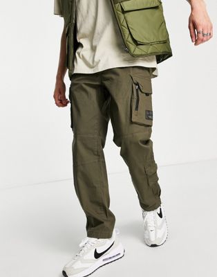Pull&Bear adjustable ripstop cargo trousers in khaki