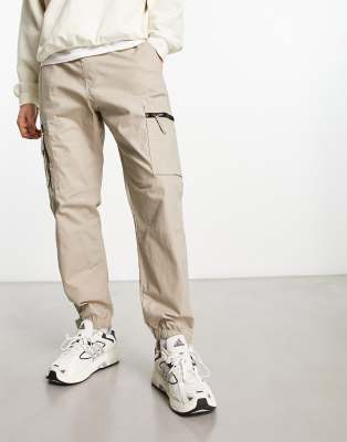 Pull&Bear adjustable ripstop cargo trousers in stone - ASOS Price Checker