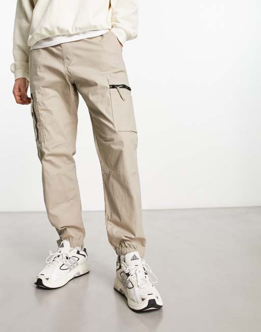 Pull&Bear adjustable ripstop cargo trousers in stone | ASOS