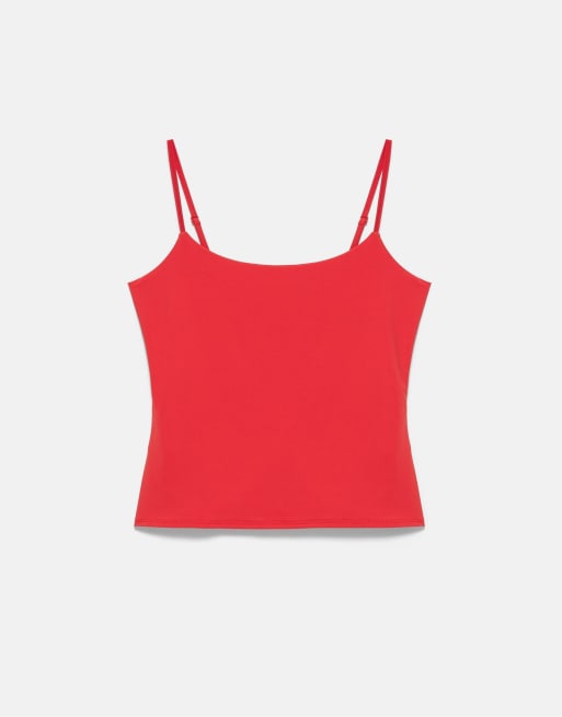 Pull&Bear Adjustable thin strap top in red, 5 of 7