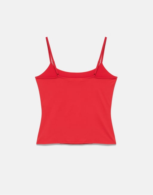 Pull&Bear Adjustable thin strap top in red, 7 of 7
