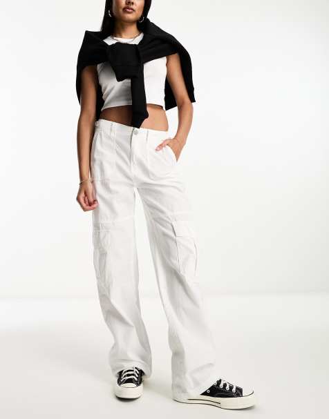  White Pants Suit for Women High Waist Adjustable Baggy