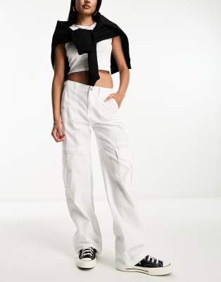 Pull&Bear Pull&Bear adjustable waist cargo trouser in white