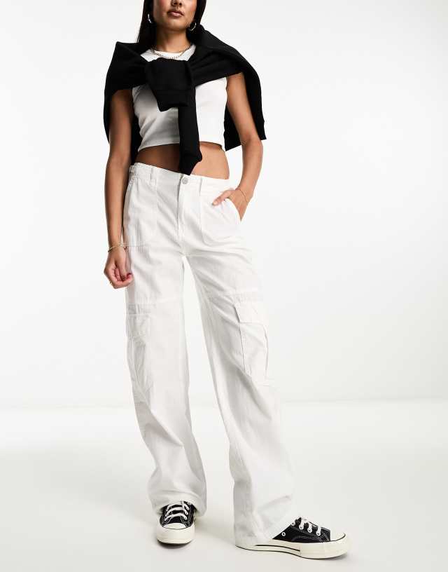 Pull&Bear - adjustable waist cargo trouser in white