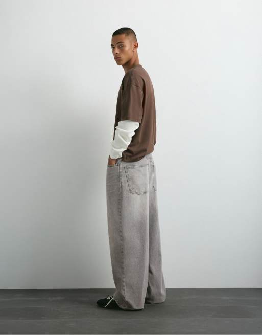 Pull&Bear afslappede baggy jeans i lysegrå, 2 af 7