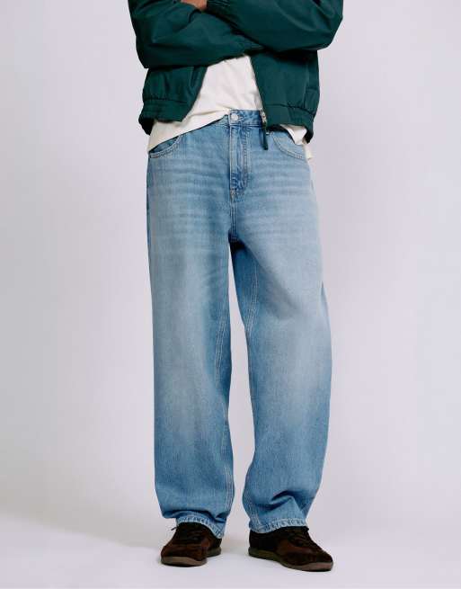Pull&Bear afslappede baggy jeans i mellemblå, 4 af 7