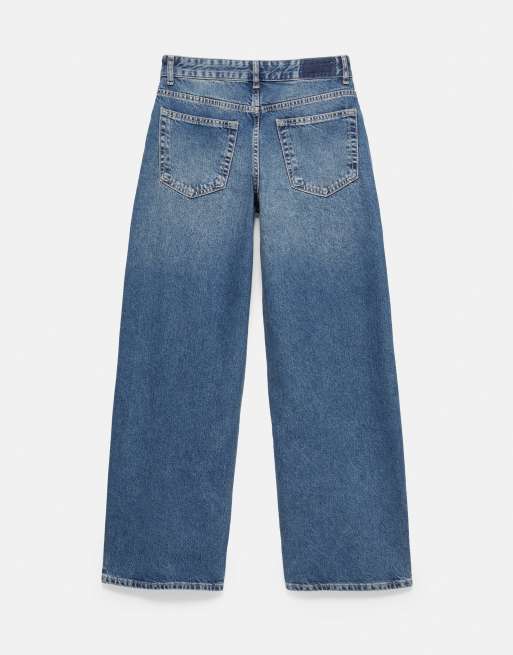 Pull&Bear afslappet baggy jeans med bælte i mørkeblå, 6 af 6