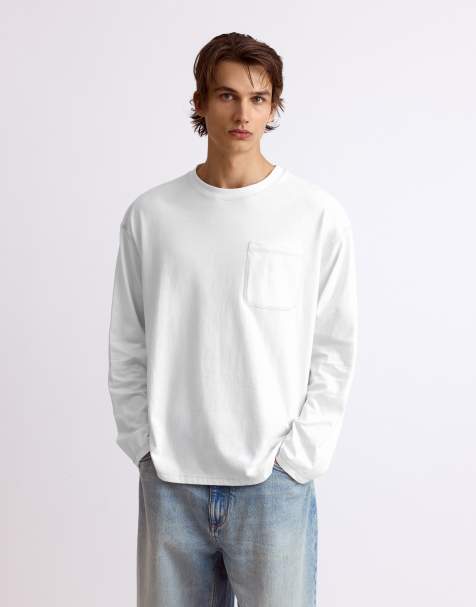 Pull&Bear afslappet fit langærmet T-shirt i råhvid - view 1