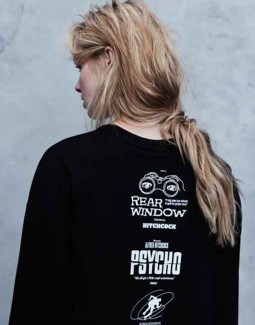 Pull&Bear Alfred hitchcock regular fit t-shirt in black, 4 of 7