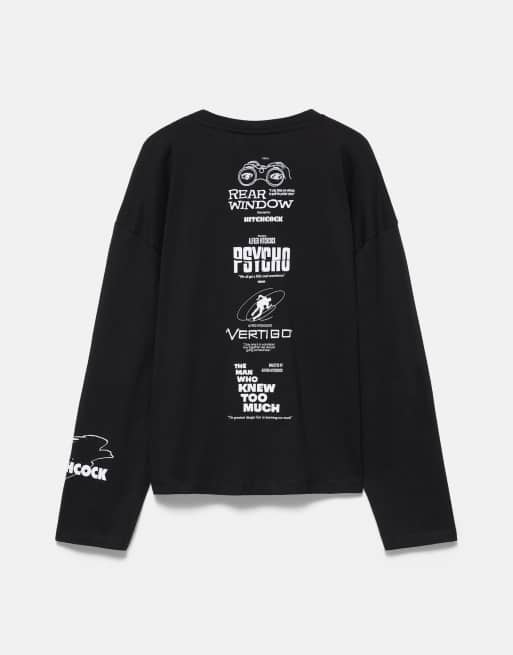 Pull&Bear Alfred hitchcock regular fit t-shirt in black, 7 of 7
