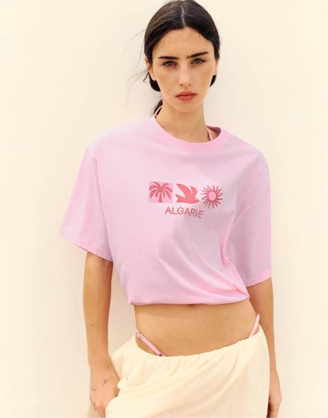 Pull&Bear – Algarve – Oversize-T-Shirt in Rosa mit Grafik - view 1