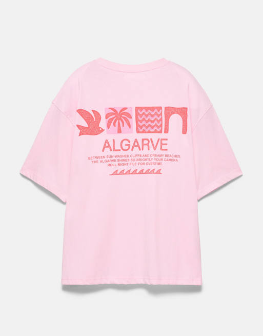 Pull&Bear – Algarve – Rosa t-shirt i oversize med tryck, 7 av 7