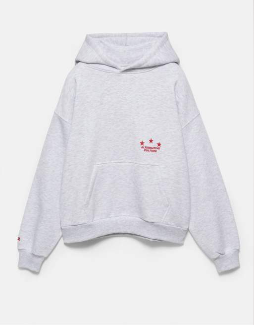Pull&Bear alternativ kultur grafisk huvtröja i gråmelerad, 5 av 7