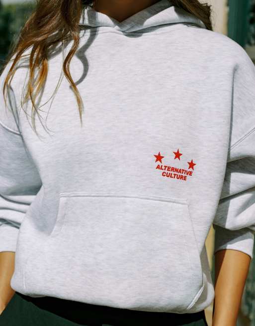 Pull&Bear alternative culture graphic hoodie in grijs gemêleerd, 3 van 7