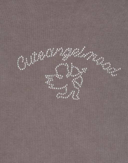 Pull&Bear Angel T-shirt med rhinsten og grafik i grå, 7 af 7