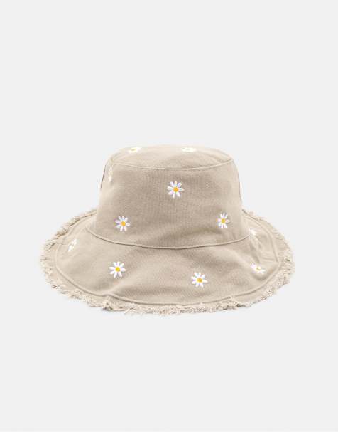 Pull&Bear – Anglerhut in Taupe mit Gänseblümchen - view 1