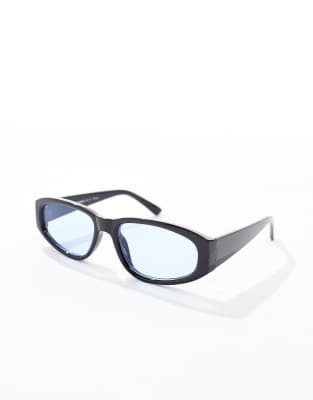 Pull & Bear Angular Sunglasses With Blue Lens In Black