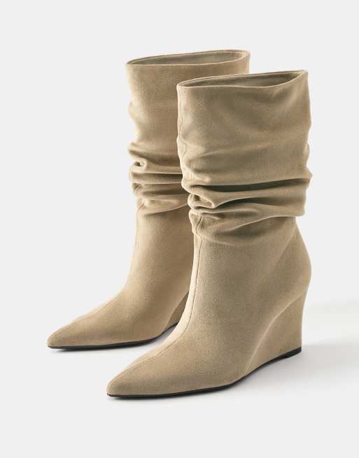 Pull&Bear ankelboots med kilklack i sand, 2 av 5