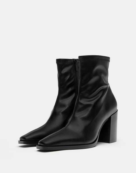 Pull&Bear – Ankle Boots in Schwarz mit Absatz und Stretch - view 1