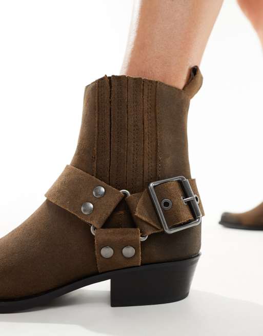 Pull Bear ankle boots with buckle detail in brown