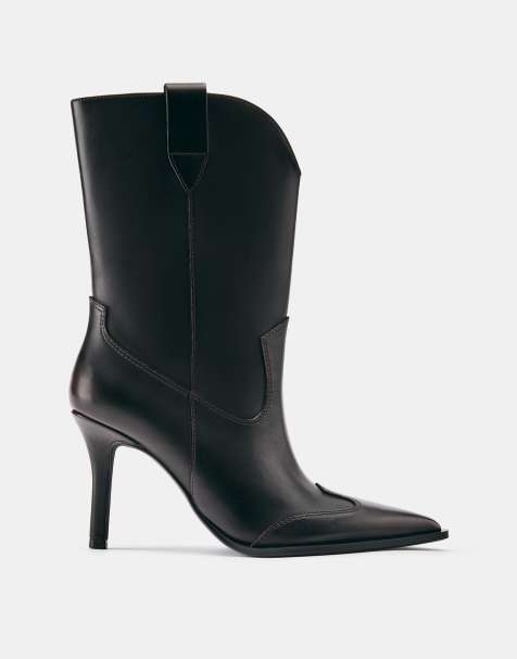 Pull&Bear Ankle heeled cowboy boots in brown - view 1