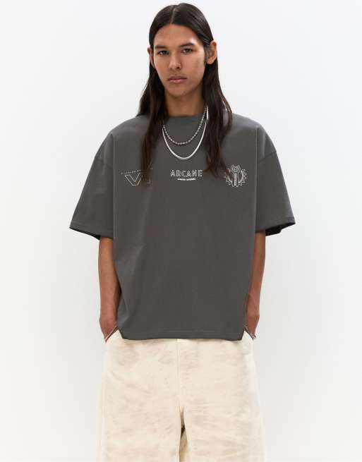 Pull&Bear - Arcane - Grå T-shirt med print