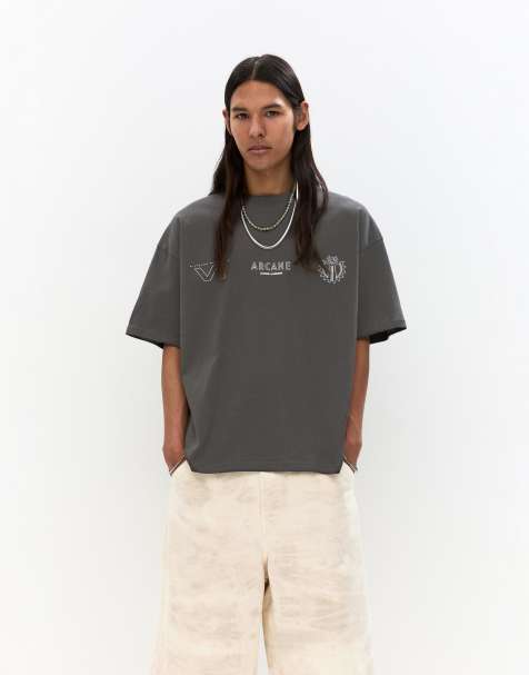 Pull&Bear - Arcane - Grå T-shirt med print - view 1