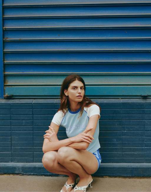 Pull&Bear - Argentina - T-shirt ajusté à motif - Bleu pâle, 4 de 4
