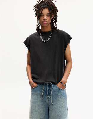 Pull&Bear – Ärmelloses T-Shirt in verwaschenem Schwarz - view 1