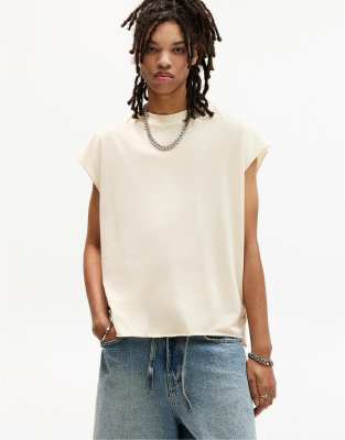 Pull&Bear – Ärmelloses T-Shirt in verwaschenem Wollweiß - view 1